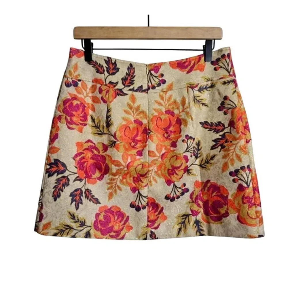 Le Superbe Floral High-Waist Mini Skirt Satin Lined Size 2 Cotton Blend $345 NWT